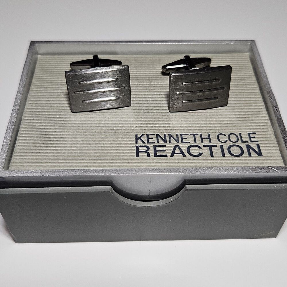 Dark Silver Tone Kenneth Cole Reaction Rectangular Cufflinks